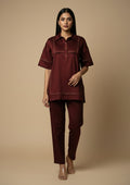 Velour Maroon Hand-Embroidered Co-ord Set