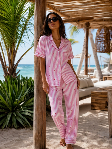 Pink Stripe Heart Cotton Nightsuit