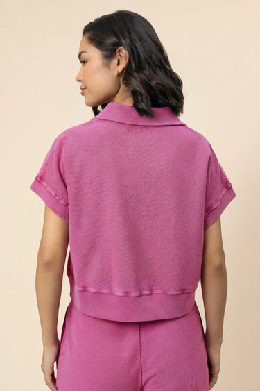 Pop Pink Reverse Terry Cropped Polo