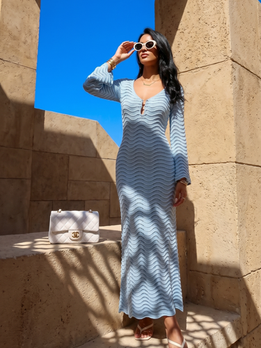 Sky Blue Crochet Maxi Dress