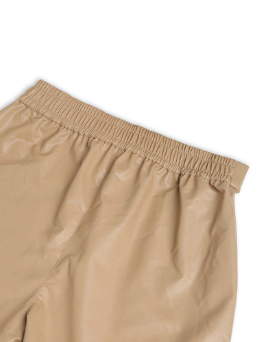 Leather Straight Fit Trousers Beige