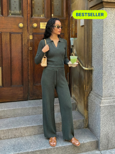 Ribbed Knit Polo Bottle Green Travel Set