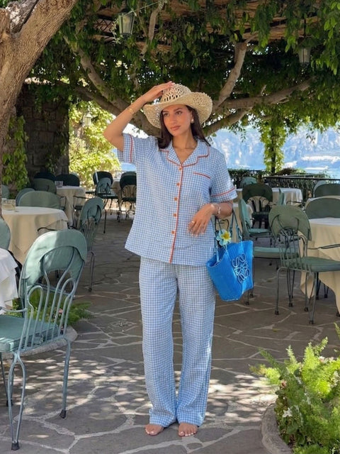 Sky Blue Gingham Pajama Set