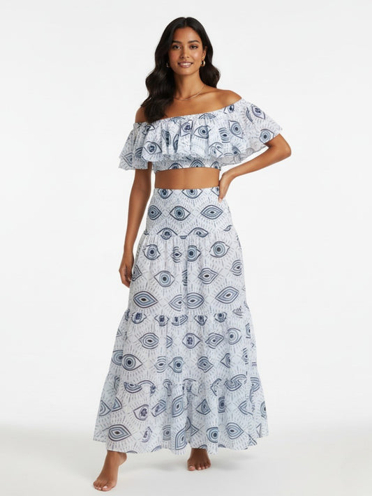Evil Eye High Waist Swimsuit & Skirt