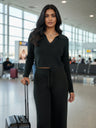 Airport Black Coord Set Full Sleeves Knitwear
