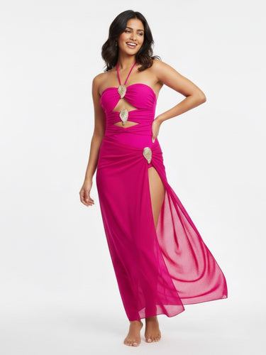 Fuchsia Luxe Embellished Monokini & Sarong Set