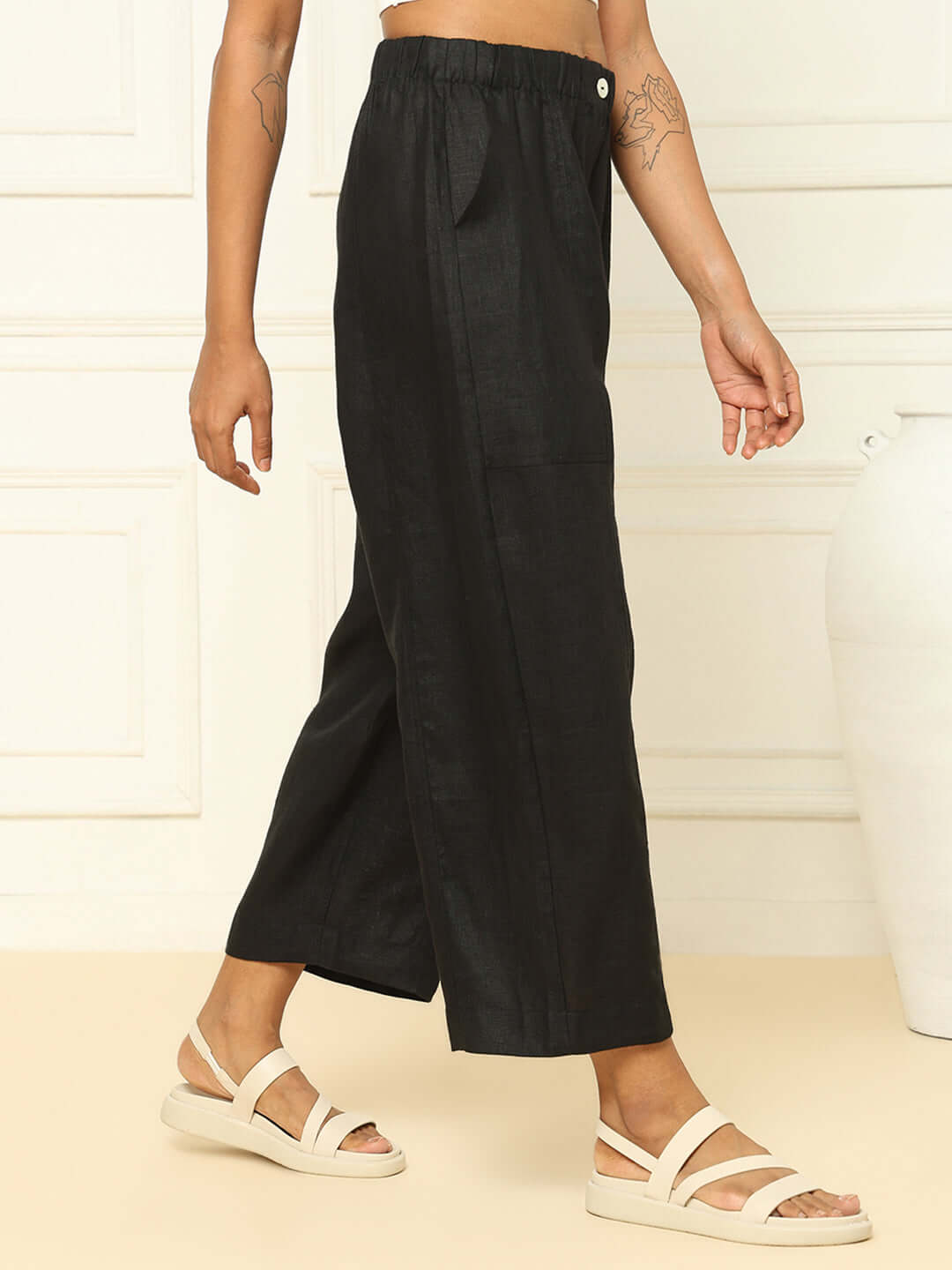 Shop-Linen Barrel Pants Black