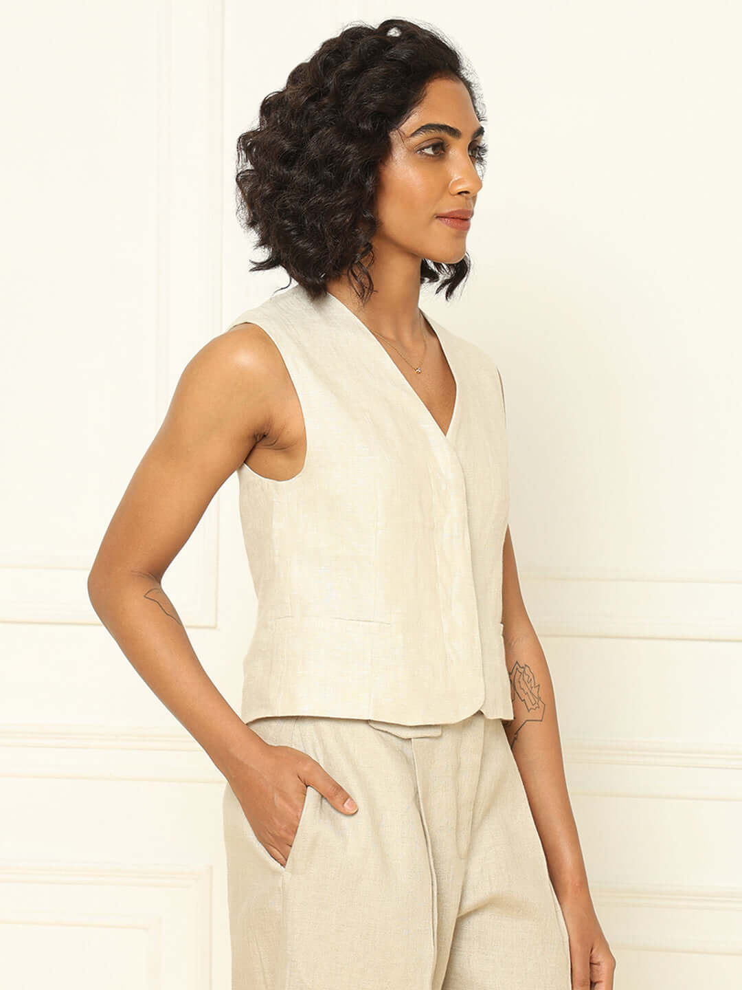 Shop-Linen Waistcoat Beige