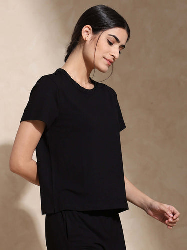 Shop-Zen Tee & Lounge Pants with Slit Black