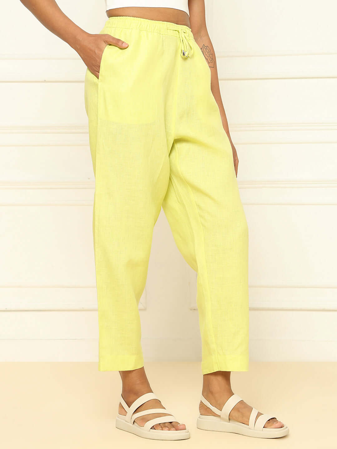 Shop-Linen Tapered Pants Lime