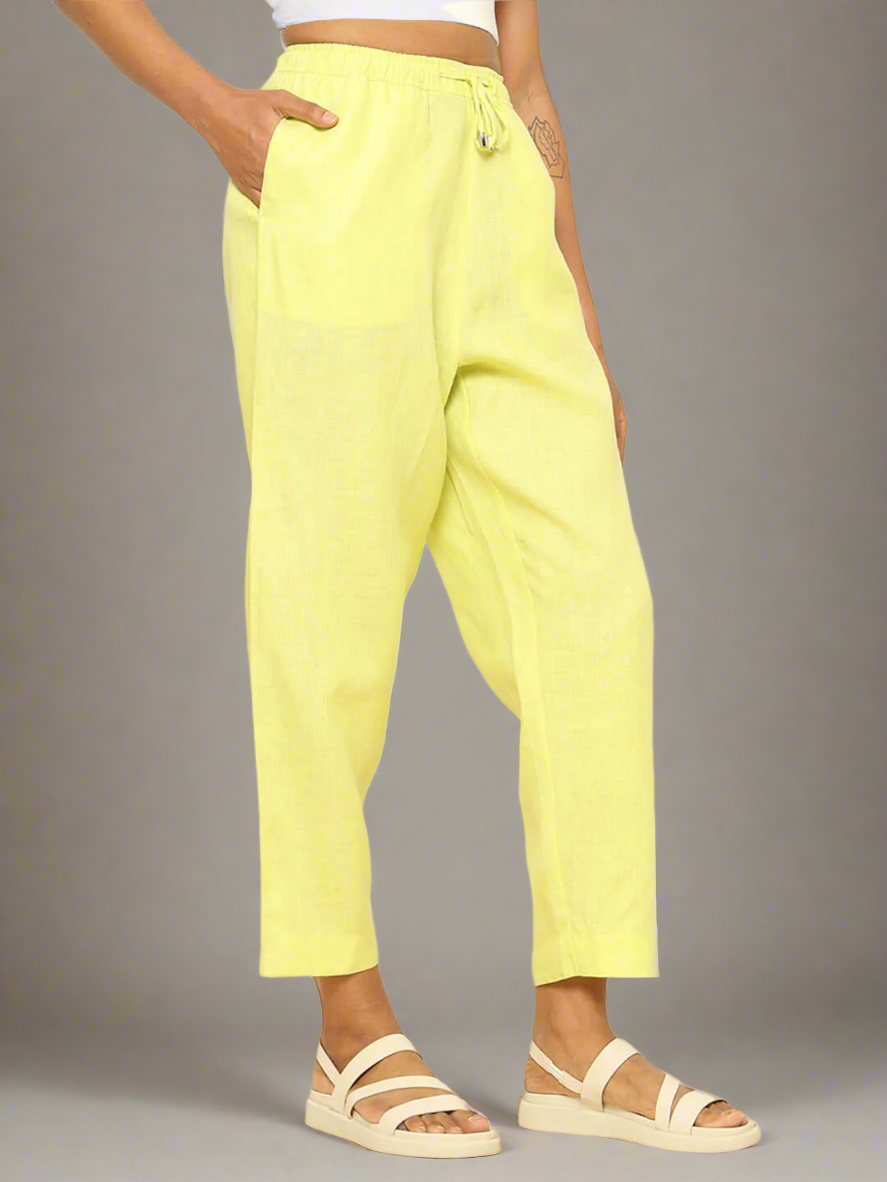 Shop-Linen Tapered Pants Lime