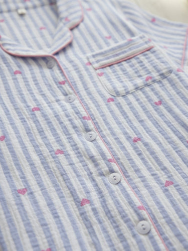 Blue Stripe Heart Cotton Nightsuit