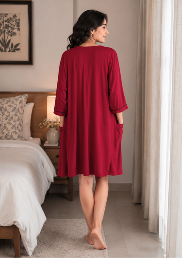 Crimson Comfort - Jersey Cotton Nightwear Set