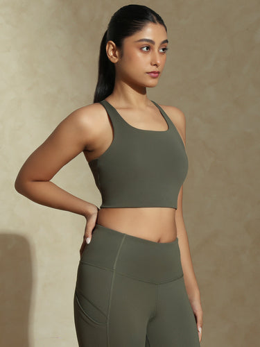 Terra olive high impact sports bra and luna sculpt leggings - Earthy tones activewear for Valentine's gift guide
