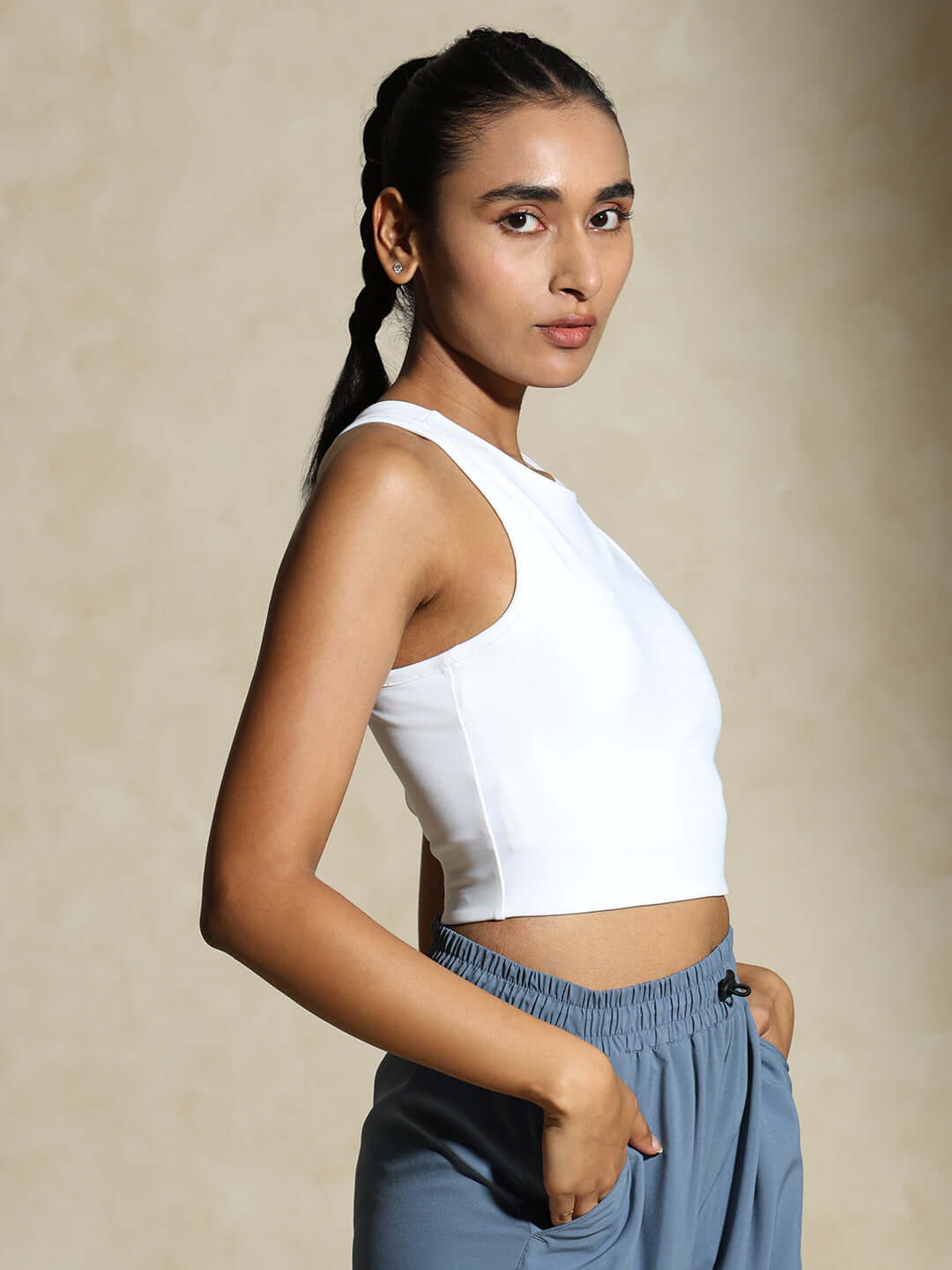 Shop-Keyhole Back Crop Top with Clasp White