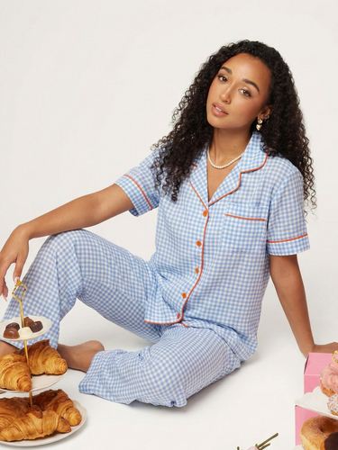 Sky Blue Gingham Pajama Set