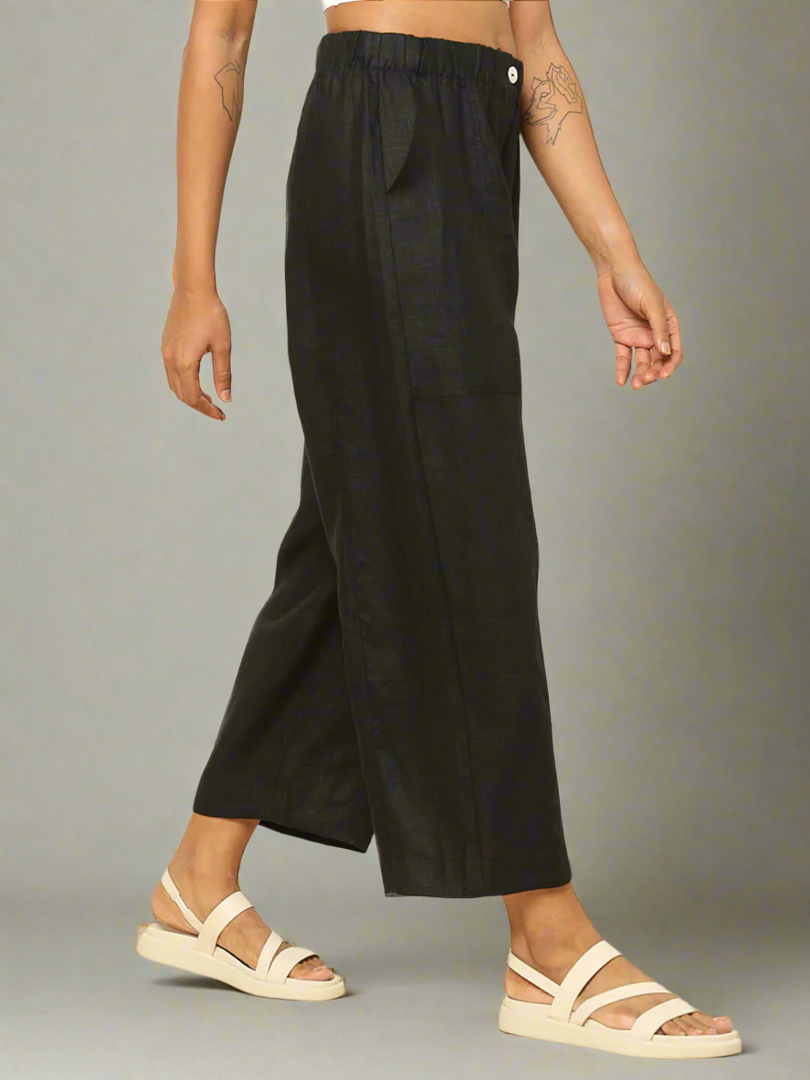 Shop-Linen Barrel Pants Black