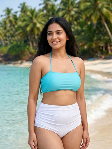 Cyan White Lily Ruched Set (2 Pcs)