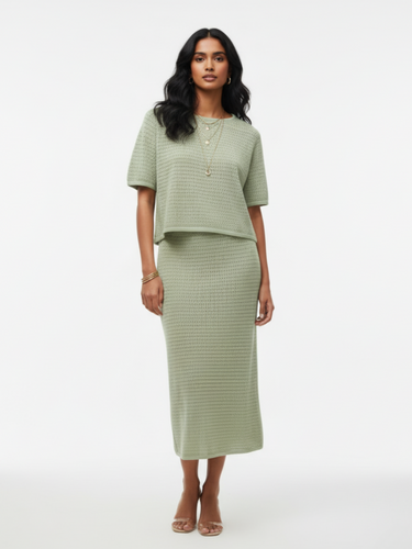 Pastel Green Knit Top and Skirt Set