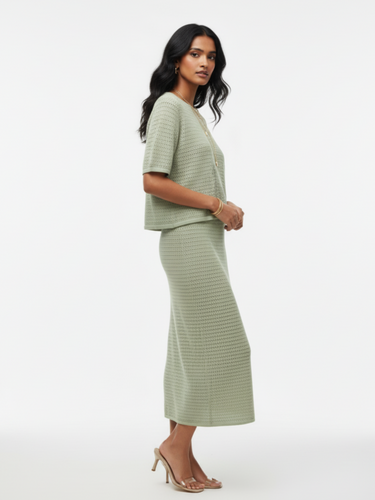 Pastel Green Knit Top and Skirt Set