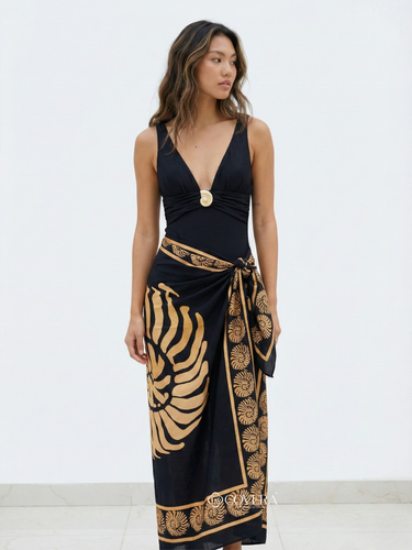 Black Seashell Monokini and Sarong Set