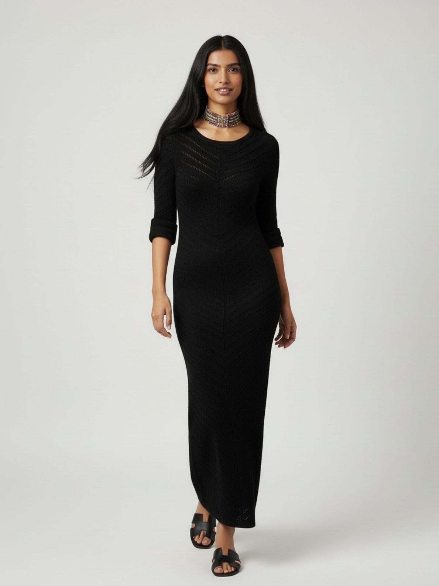 Black Knitted Bodycon Maxi Dress