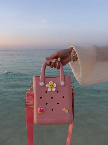 Pink Croc Crossbody Tote Bag