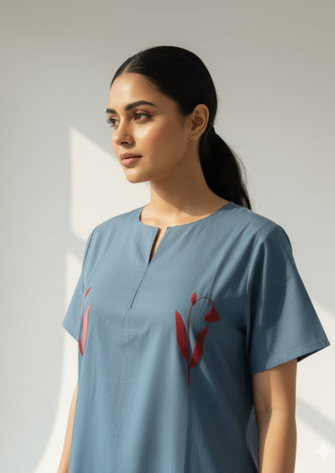 Twilight Bloom – Cotton Embroidered Nighty