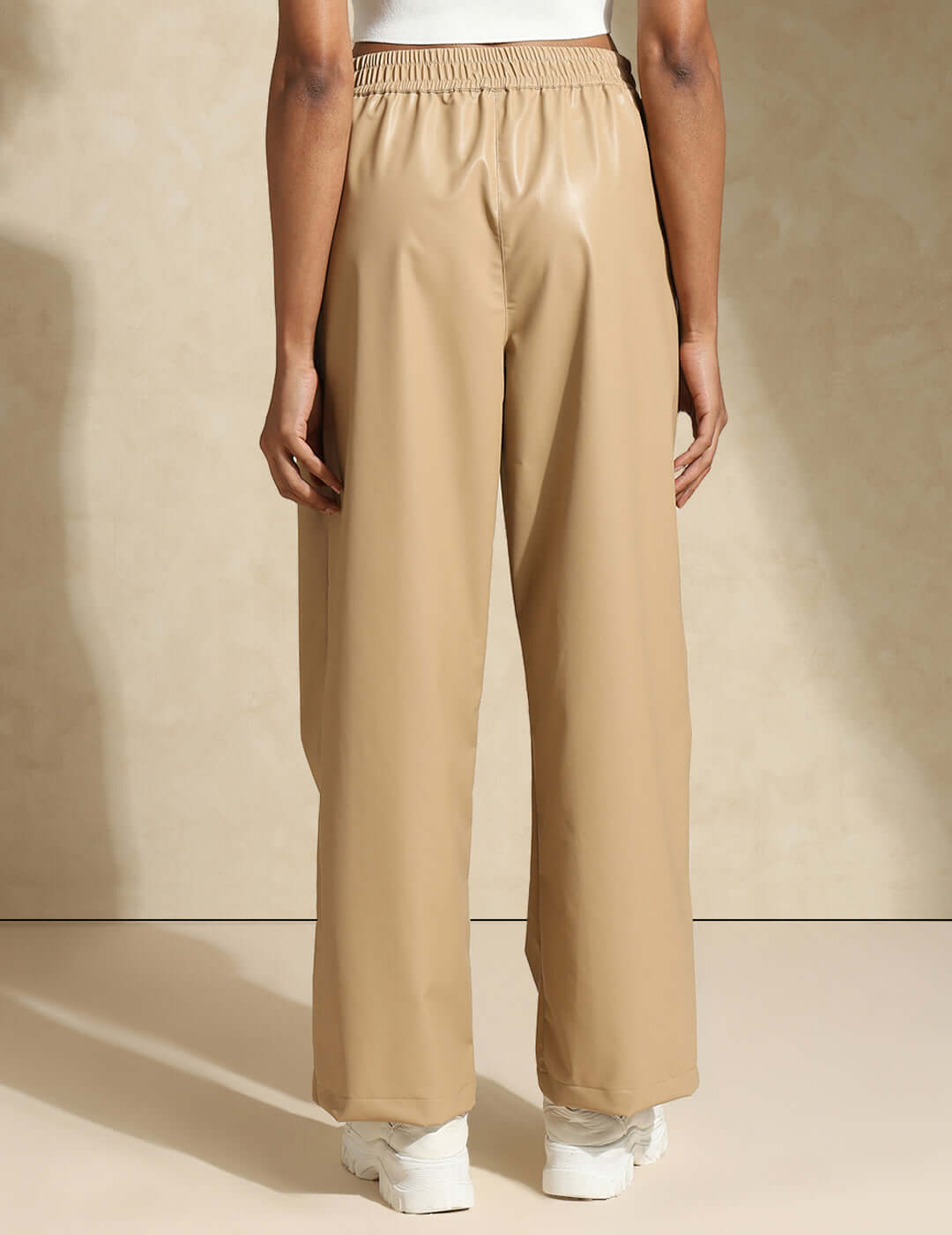 Shop-Leather Straight Fit Trousers Beige