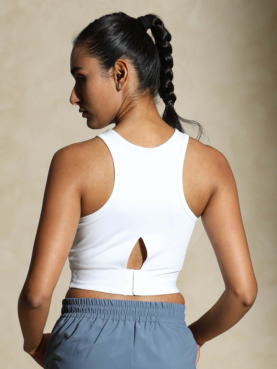 Shop-Keyhole Back Crop Top with Clasp White