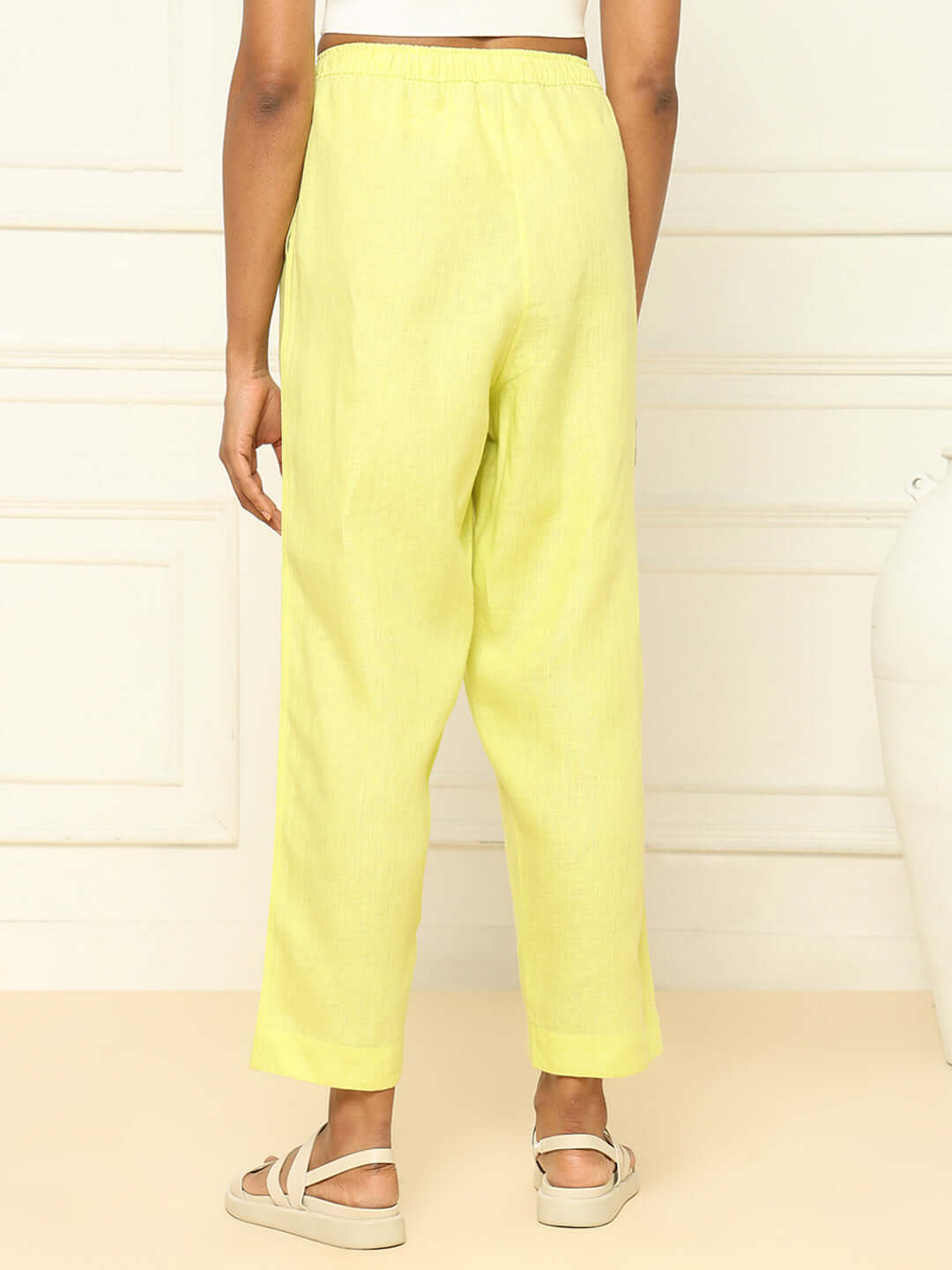 Shop-Linen Tapered Pants Lime