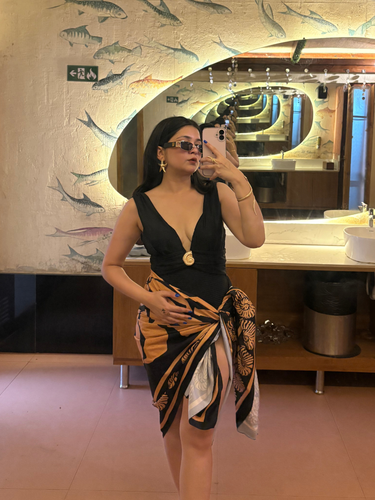 Black Seashell Monokini and Sarong Set