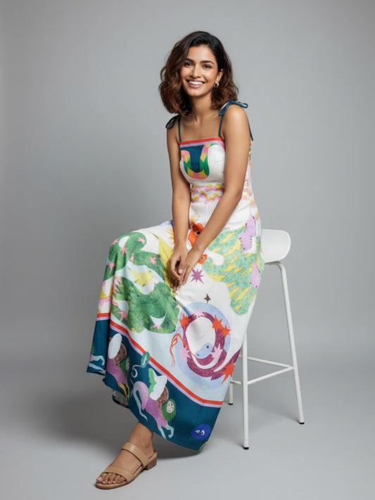 Floral  Blue and White Maxi Sundress
