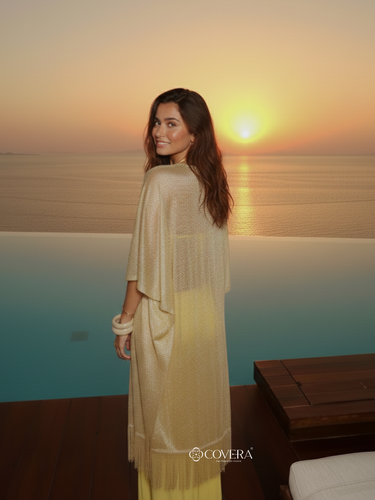 Gold Metallic Fringe Cape Cover Up