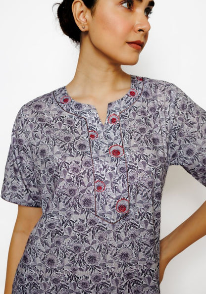 Iris Mist – Feather Cotton Nighty with Floral Print