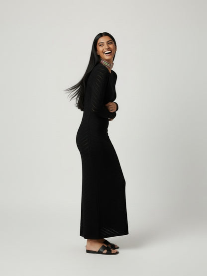 Black Knitted Bodycon Maxi Dress