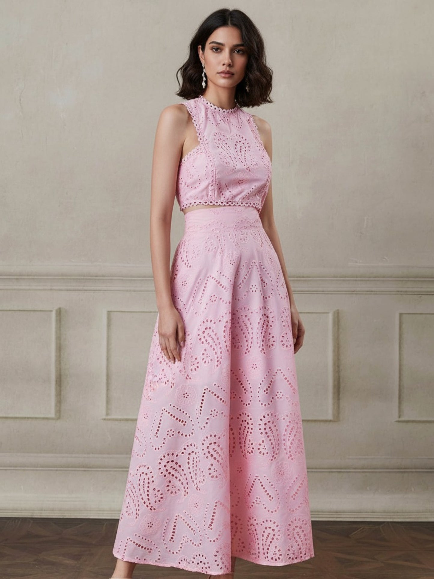 Vera Pink Crop Top and Maxi Skirt Set