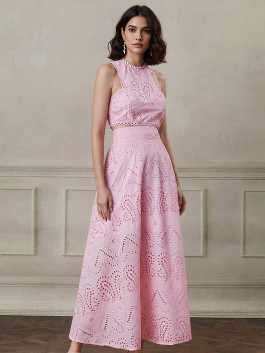 Vera Pink Crop Top and Maxi Skirt Set