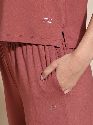 Shop-Serene Yoga Pants with Slit Marsala
