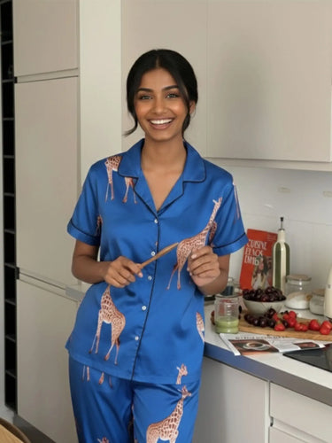 Giraffe Print - Blue Women Pajama Set