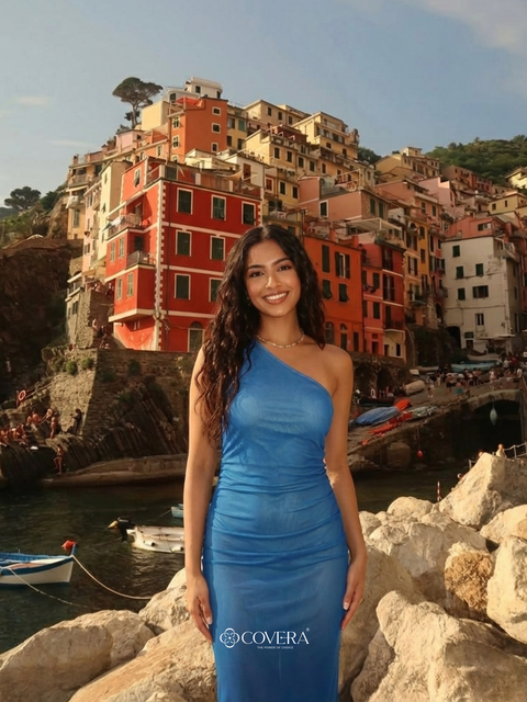 One Shoulder Blue Ombre Dress