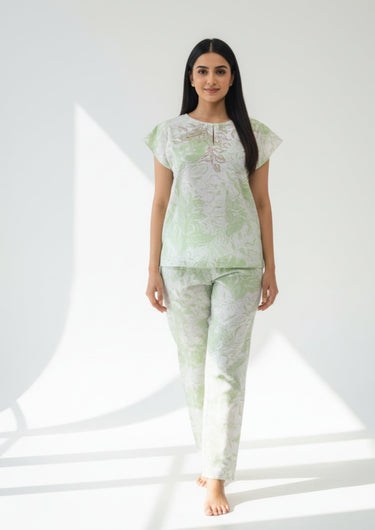 Misty Meadow Embroidered Night Suit