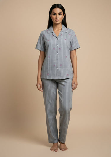 Grey Bow Pinstripe Lounge Set