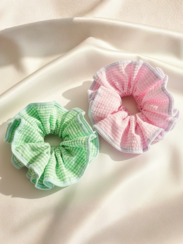 Baby Pink Gingham Oversized Cotton Scrunchie