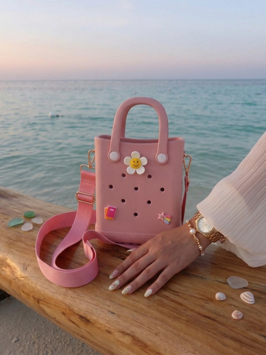 Pink Croc Crossbody Tote Bag