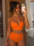 Orange Modest Ruched Bikini Set