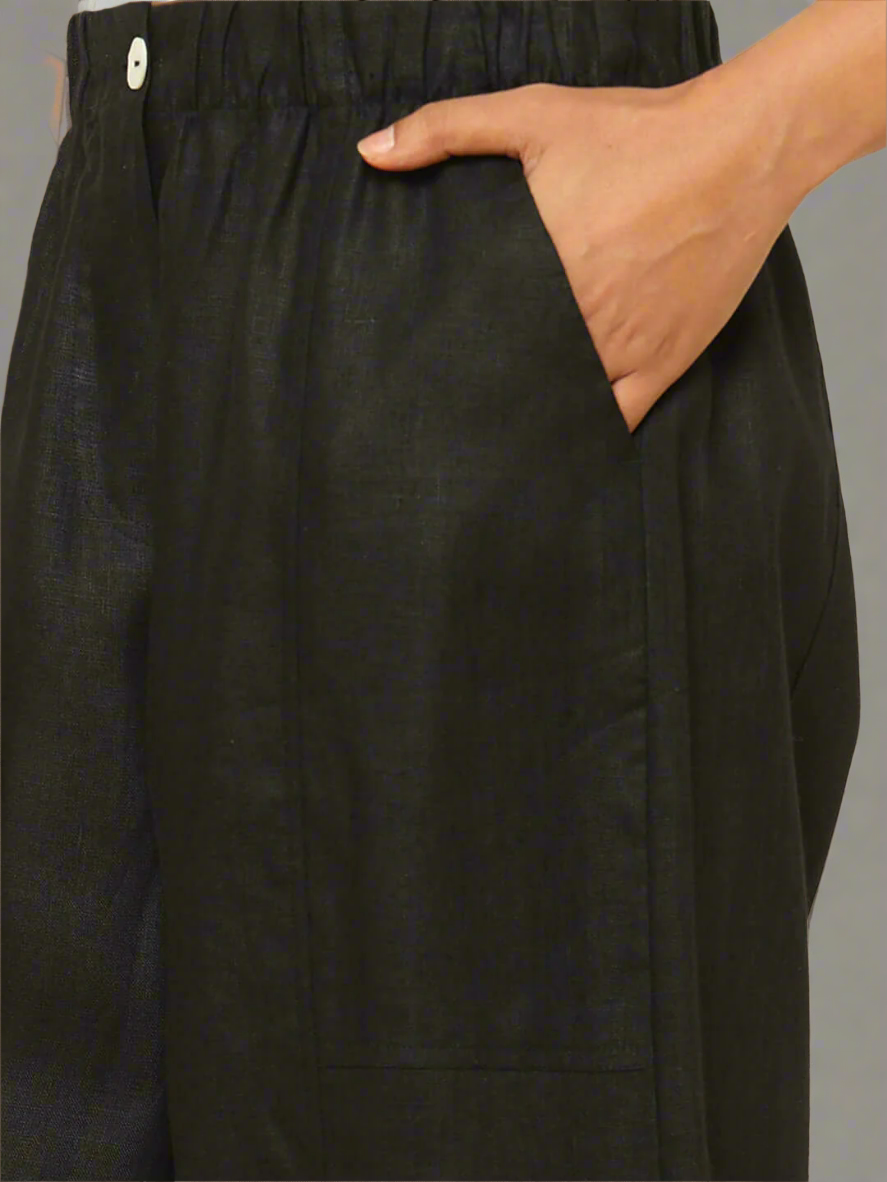 Shop-Linen Barrel Pants Black