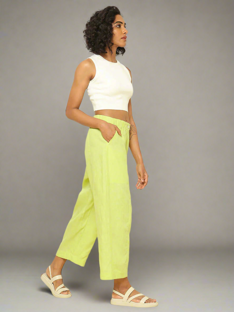 Shop-Linen Barrel Pants Lime