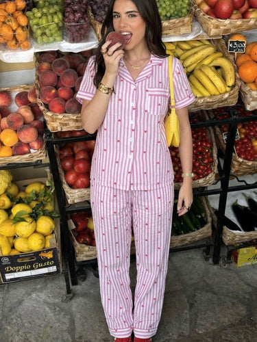 Pink Stripe Heart Cotton Nightsuit