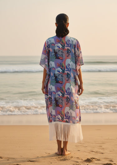 Tropical Fringe Beach Kaftan Style Cover-Up